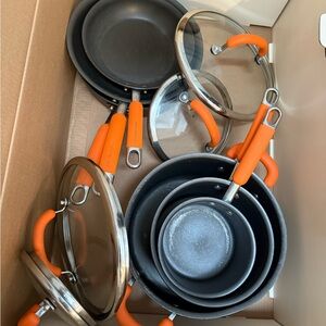 Rachael Ray Nonstick Cookware Set with Orange Handles
